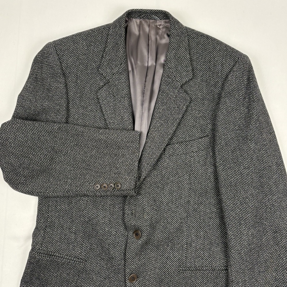 VTG Capella Cashmere Wool Nylon Herringbone Tweed Sport Coat 38R Gray